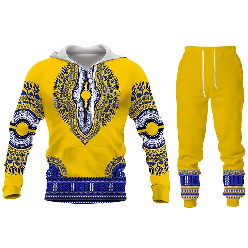 2023 Folk Custom 3D Print Long Sleeve Hoodies＋Trousers Suits Men Women Tracksuit 2 Piece Sets Ethnic Style African Male Clothes