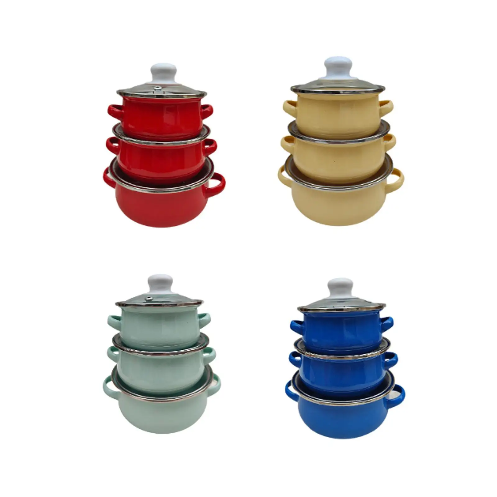 3 Pieces Enamel Stock Pots Soup Pot Kitchen Flat Bottom Household Cookware 3 Pieces Enamel Stock Pots Soup Pot Kitchen Flat Bottom Household Cookware