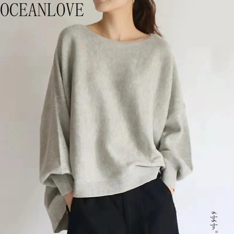 OCEANLOVE 일본 스타일 후드티, 등 붕대, 루즈한 스웻셔츠, 우아한 솔리드 캐주얼, 올 매치 여성 후드티, 가을 겨울