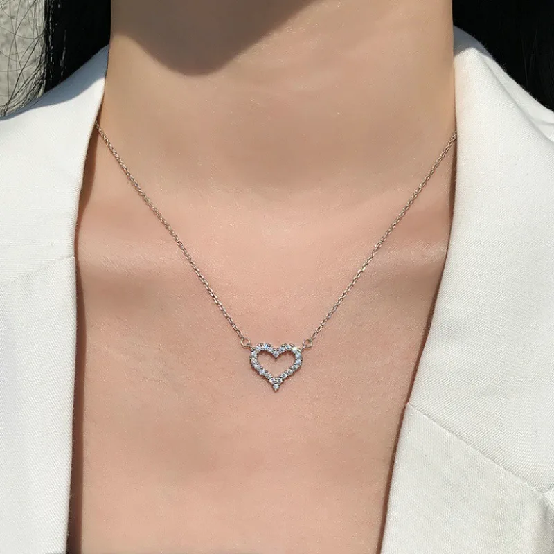 Fashion Zircon Silver Color Heart Clavicle Necklaces Korean Vintage Women Exquisite Necklace 2024 New Trendy Party Gifts Jewelry