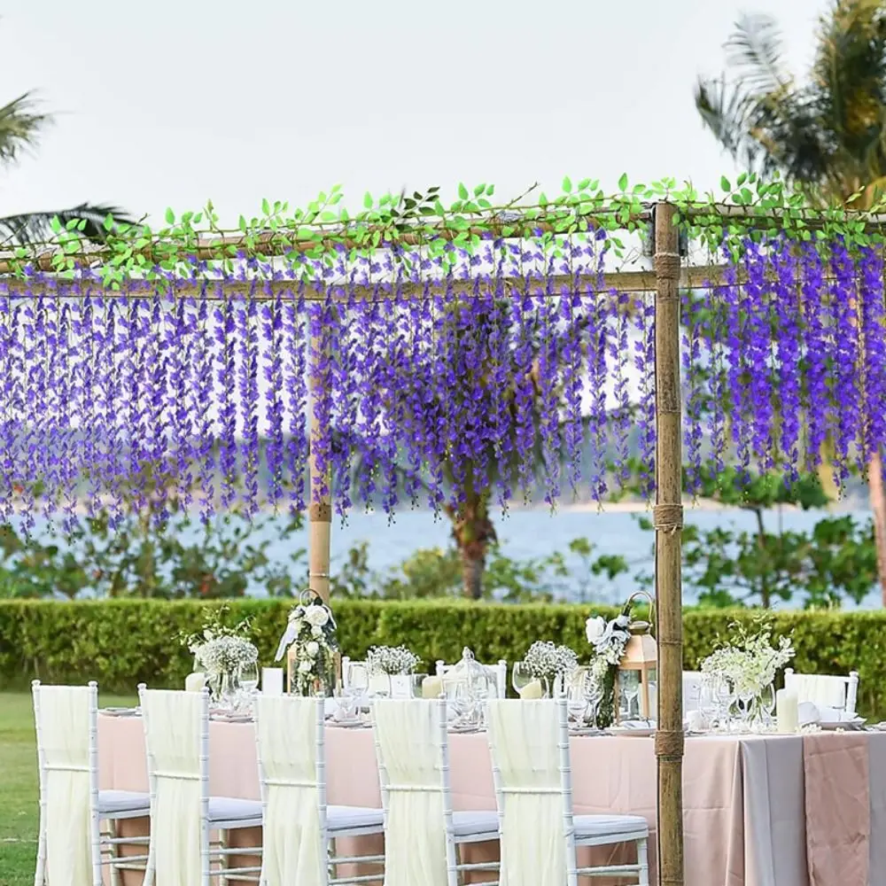 Hanging Artificial Flowers Rattan 10 Branches Large Simulation Wisteria Flowers Waterproof Handmade Fake Silk Flower Vine