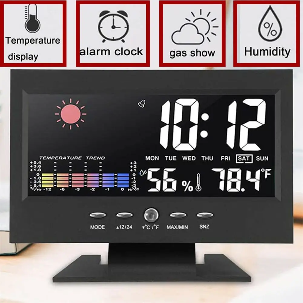 LED Digital Alarm Clock With Backlight,Electronic Desktop Temperature Humidity Monitor,12/24H Digital Desk Clock With Snooze