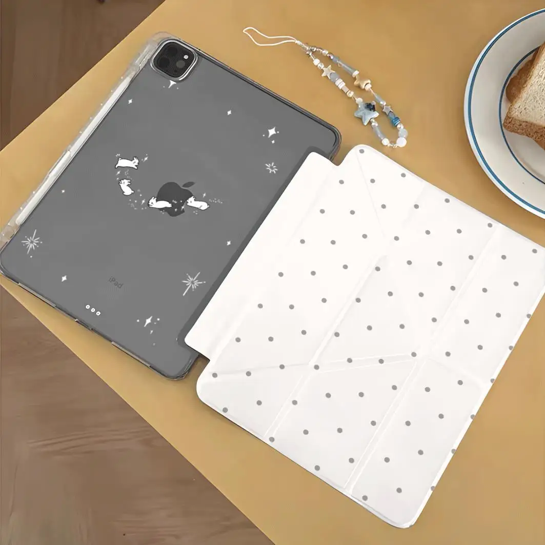 Korean Rabbit Kawaii Gray Polka Dots Tablet Case