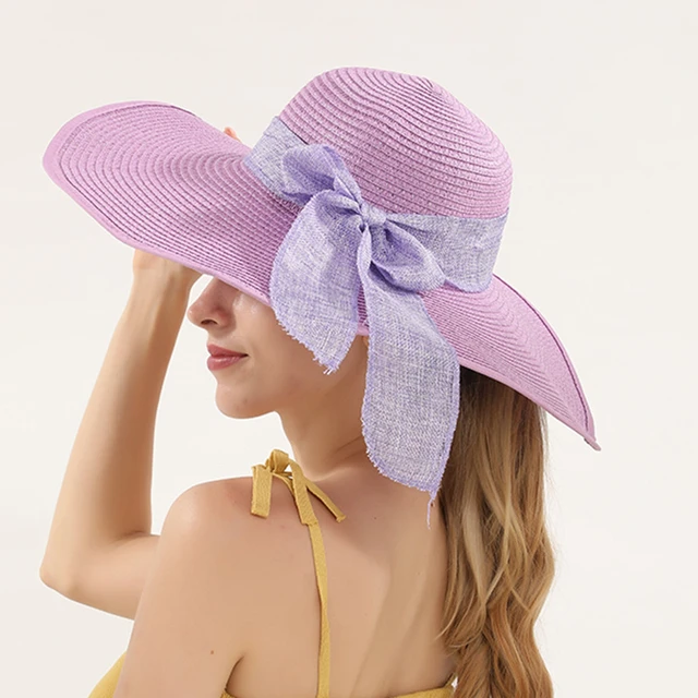 Summer Visors Hat Foldable Sun Hats For Women Wide Large Brim Beach Bow  Straw Hat UV Protection Travel Cap Lady Cap Female Girls - AliExpress