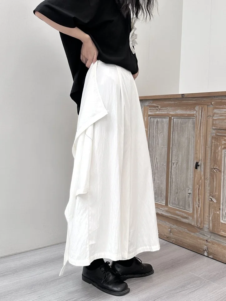 Summer Thin Pantskirt Straight Two-Way Duplex Cropped Wide-Leg Pants Irregular High Waist Loose Culotte