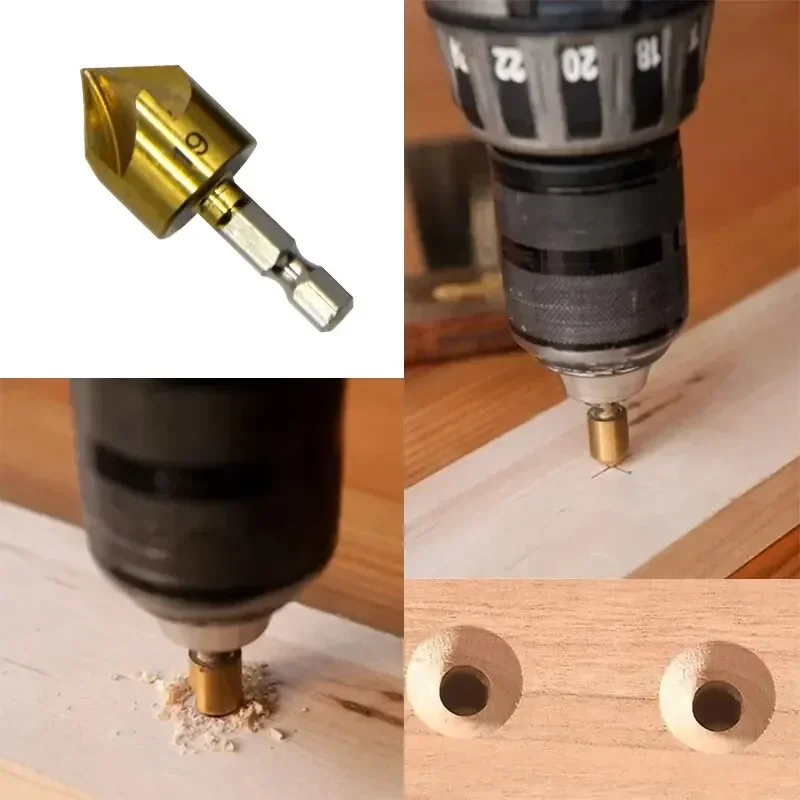Hexagonal Titanium Plated Five Edge Countersunk Drill 6-19mm Set