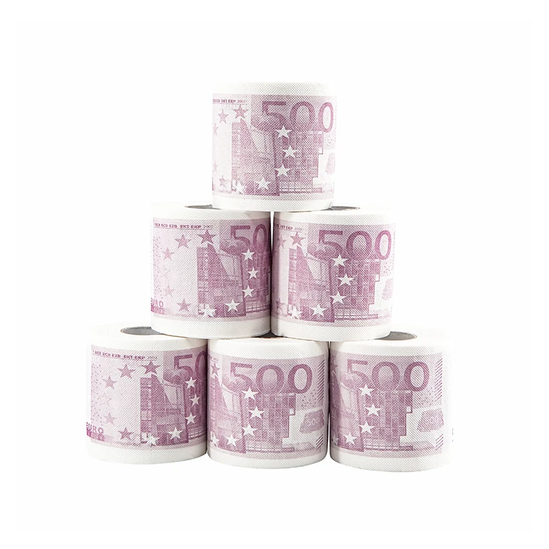 Toilet Paper 1 Roll 500 EUR Bill Toilet Paper Decoration for Home Rolling Paper Holder Toilet Tissue Funny Gift