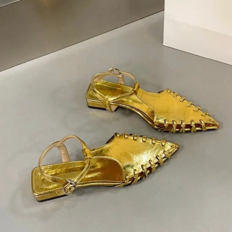 

Сандалии Baotou женские с острым носком, летние плетеные Дышащие Модные босоножки в римском стиле на массивном каблуке