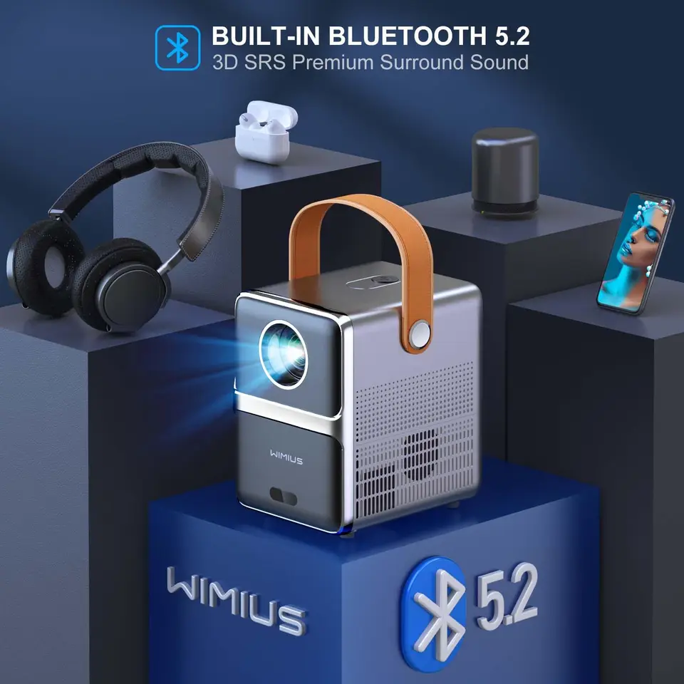 Wimius-ポータブルミニプロジェクター,5g,wifi,bluetooth,フルHD