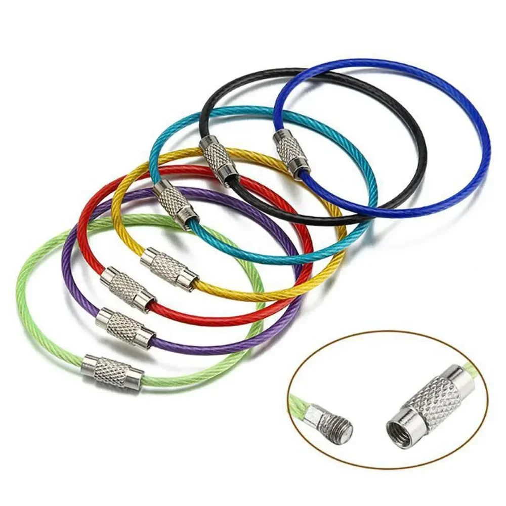 EDC Keychain Stainless Steel Carabiner Key Holder Outdoor Tools Wire Keyrings Cable Rope Screw Locking Key Chain 5Pcs whistle keychain keychain tool tactical keychain keychain carabiner keychain charm key ring