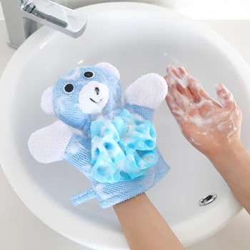 Cute Baby Bath Gloves Cartoon Animal Exfoliating Sponge Shower Brush Body Scrubber for Kids Skin Cleaner Bath Toys for Children 3