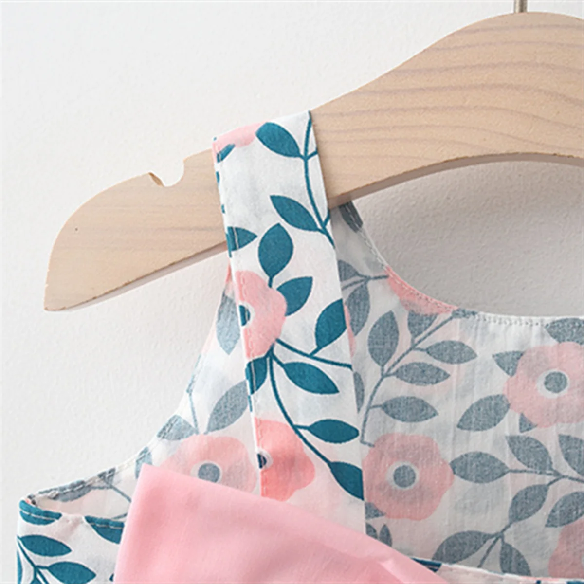 Girls dress baby girl dress 2-Piece Baby Suspender Dress + Sun Hat Girl'S Leaf Print Bow Sleeveless Cotton Beach Skirt Children'S Aesthetic Daily