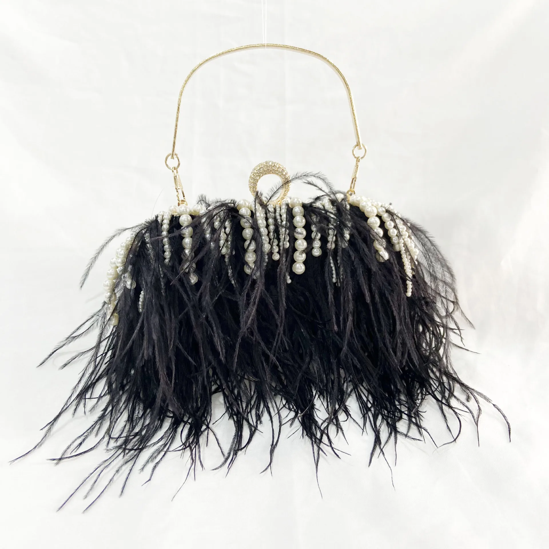 Celebrity Fur Banquet Evening Dress Bag Luxury Women's Wedding Party Wallet Birthday Party Ostrich Hair Pearl Handbag