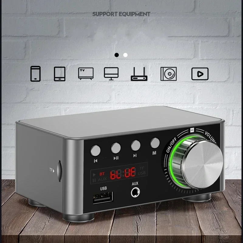 미니 오디오 HiFi Bluetooth 5.0 전력 클래스 D 증폭기 2.0 채널 디지털 앰프 50W * 2 가정용 자동차 해양 오디오 USB AUX IN