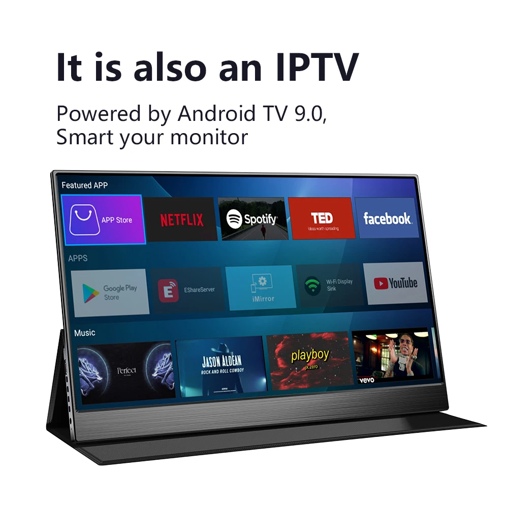 

15.6 беспроводной сенсорный смарт портативный монитор Android 9,0 IPTV APP Store Google дистанционное управление голосовой помощник