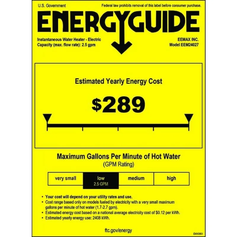 Eemax EEM24027 Electric Tankless Water Heater, Blue