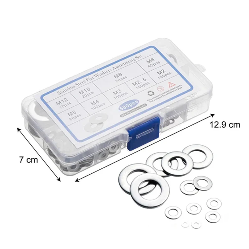Description Picture 2 of itemStainless Steel Flat Washer Plain Washer Flat Gasket Rings Washer Gasket Nut and Bolt Set Flat Ring Seal Assortment Kit