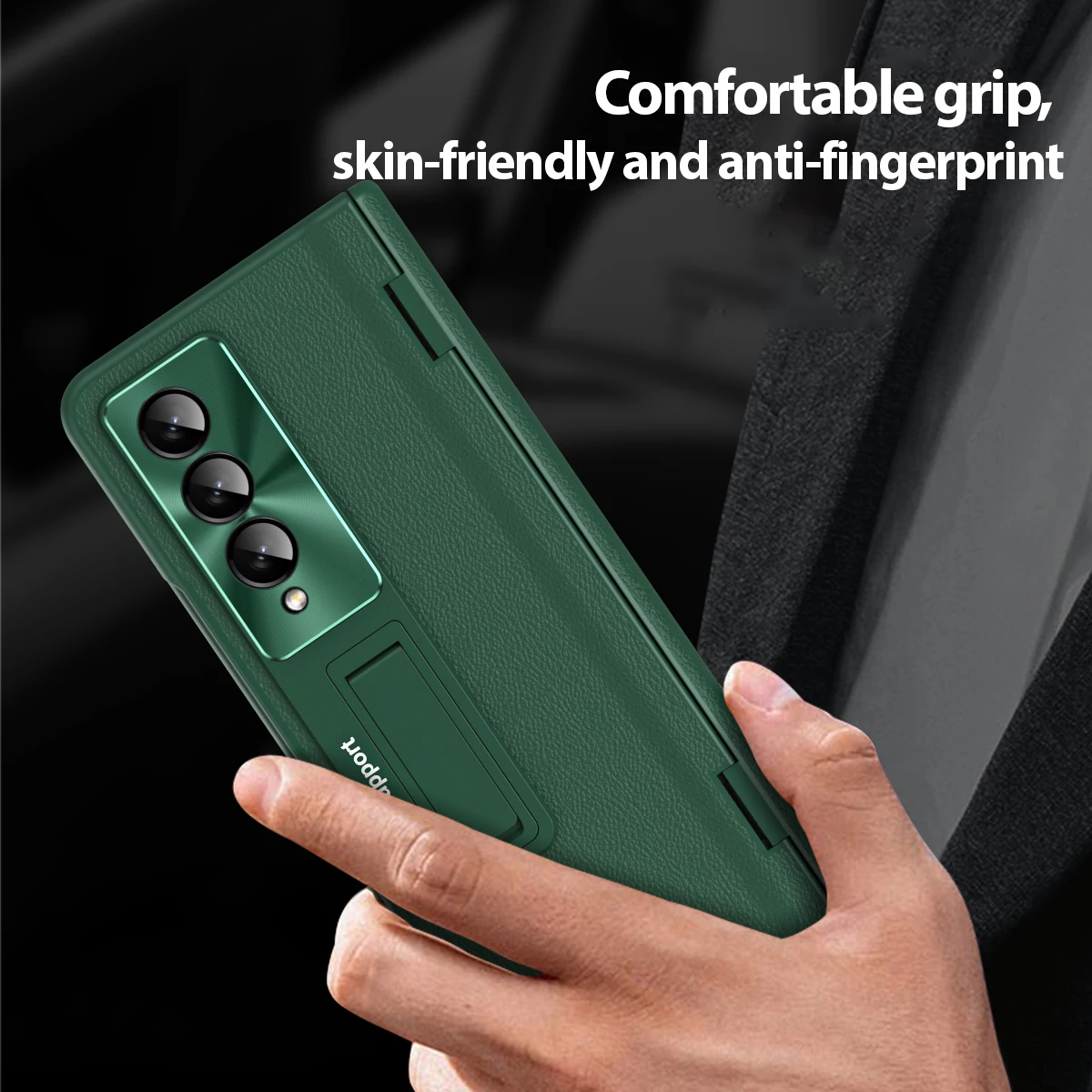 For Samsung Galaxy Z Fold 4 3 Case Shell Membrane Integrated Plain Leather Bracket Folding Hinge All-inclusive Shockproof Cover
