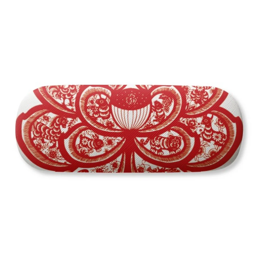 

Lotus Chinese Zodiac Paper Cut Flower Animal Glasses Case Eyeglasses Hard Shell Storage Spectacle Box