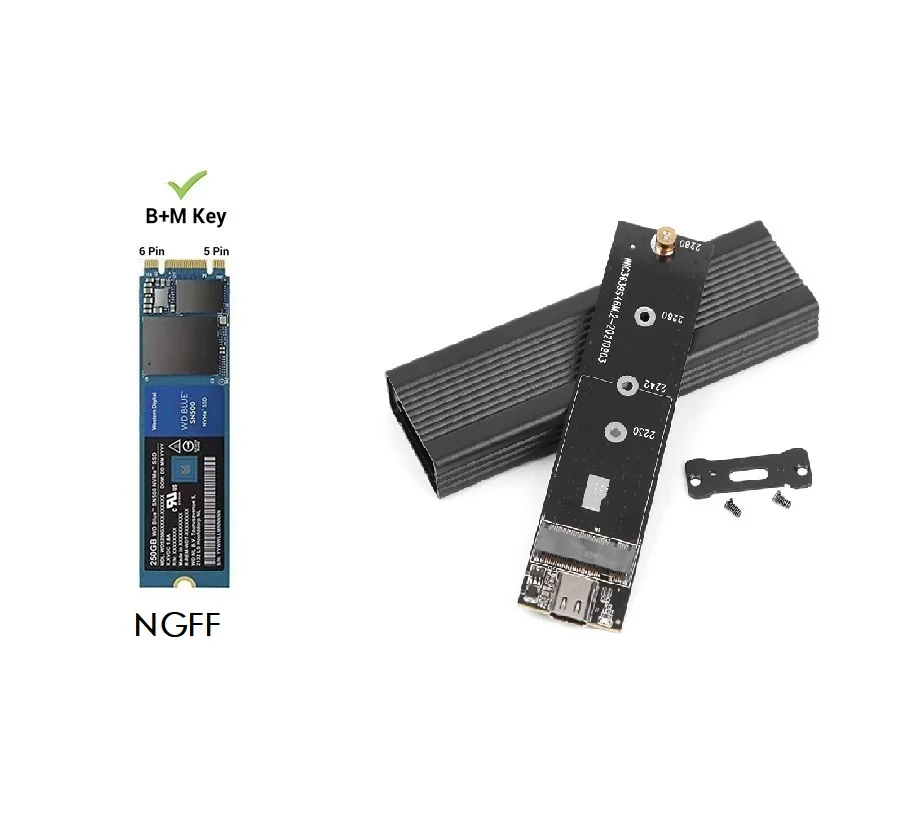 알루미늄 합금 M.2 HDD 인클로저 케이스 하드 드라이브 박스 B-KEY 외장 하드 드라이브 박스 USB C 인터페이스 SATA 및 NVME 프로토콜 지원