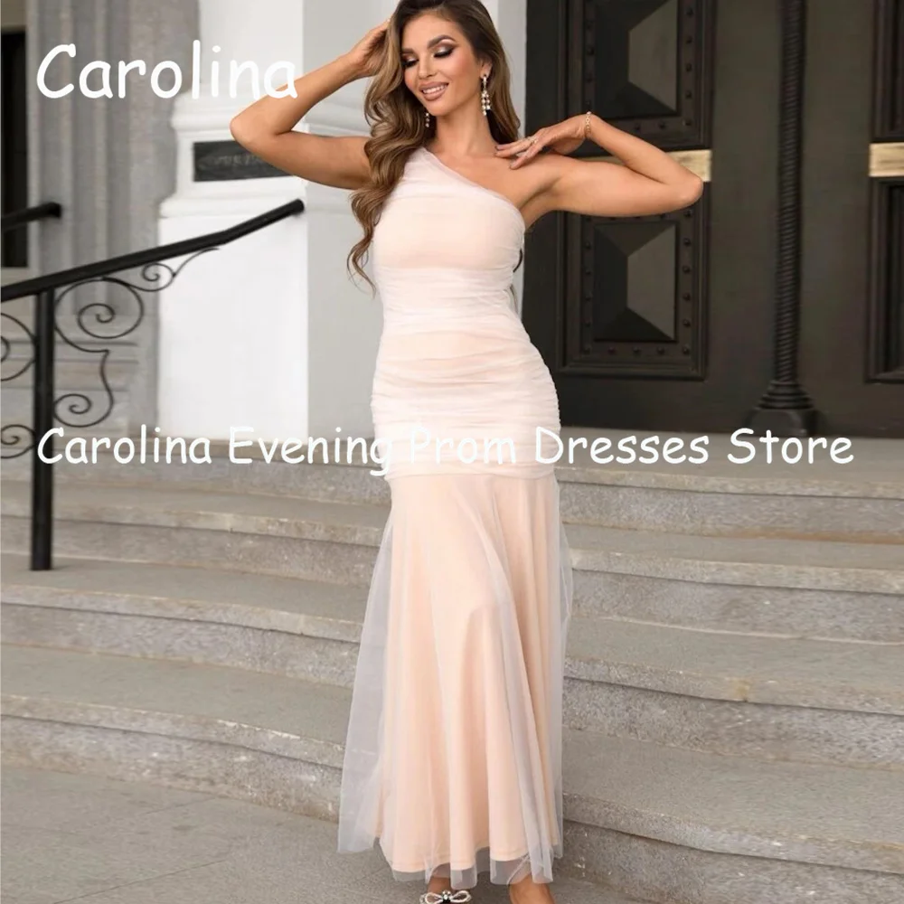 

Carolina Tulle Mermaid One-shoulder Ruffle Populer Prom Gown Ankle Length Evening Formal Elegant Party Dress for Women 2023