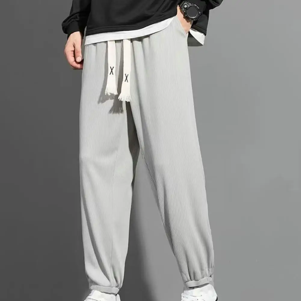 

Men Trousers Bound Feet Drawstring Thin Loose Fadeless Everyday Wearing Polyester Elastic Waist Sport Trousers Sports Supply