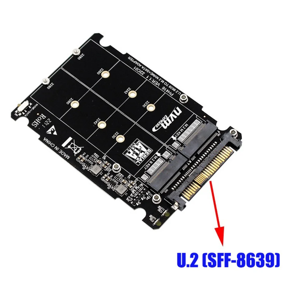 

M.2 SSD to U.2 Adapter 2in1 M.2 NVMe and SATA-Bus NGFF SSD to PCI-E U.2 SFF-8639 Adapter PCIe M2 Converter,with Shell