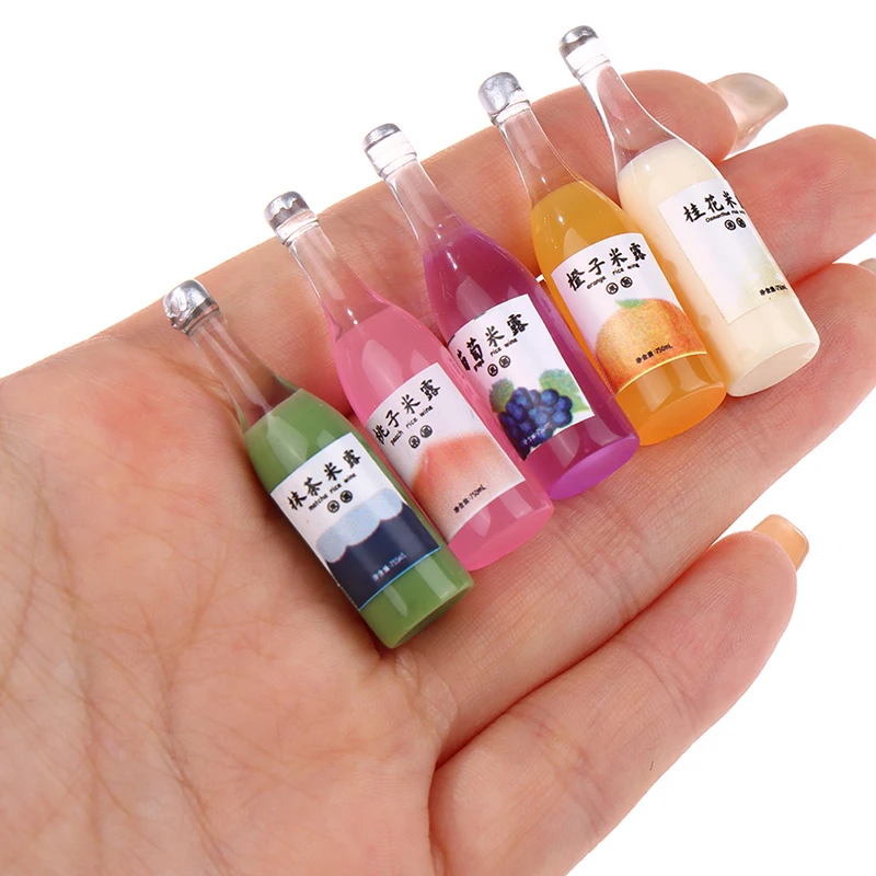 

5PCS Dollhouse Miniature Simulation Fruit Rice Wine Bottle Model Kitchen Drink Accessories For Doll House Decor Kids Play Toys