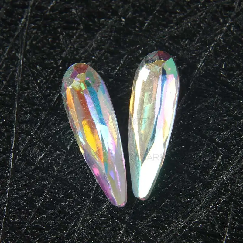 

100PCS 3x10mm Crystal AB Flat Back Rhinestones Super Shiny Raindrop Shaped Gems Diamonds for Nail Art Glass Nail Rhinestones