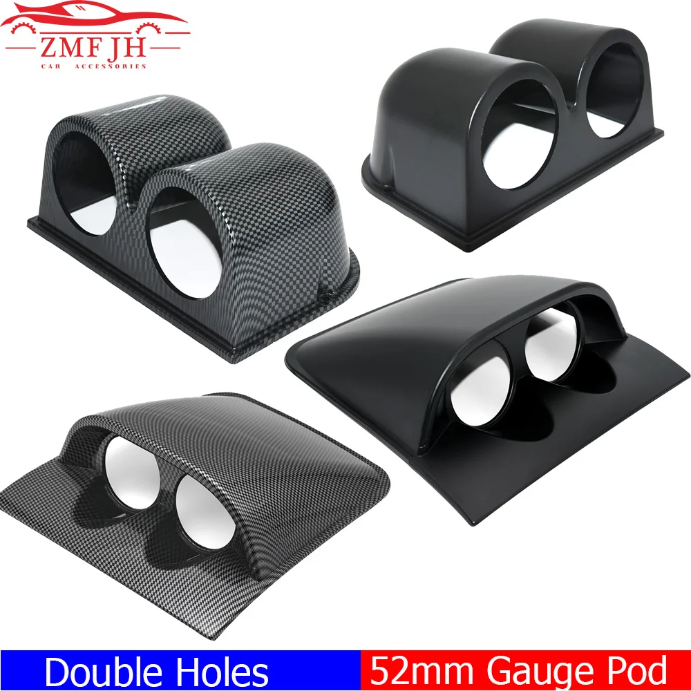 Black Carbon Fiber 2 Inch 52mm Dash Board Dual Gauge Pod 2 Holes Gauge