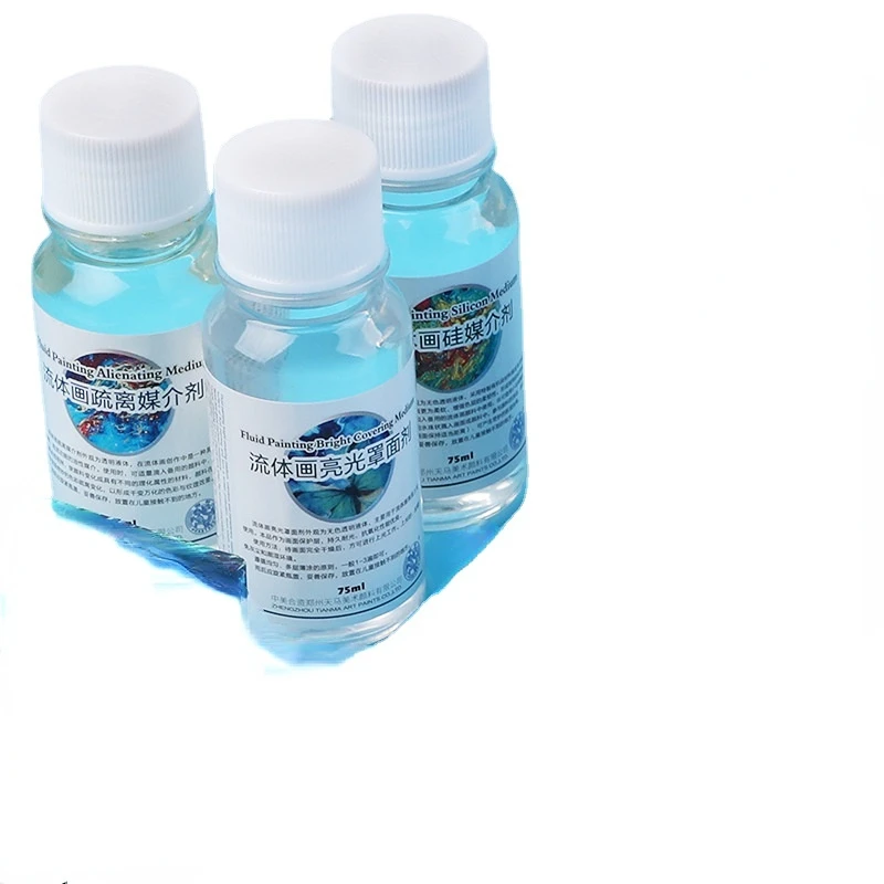 Fluid Painting Special Medium Agent Liquid Acrylic Paint Diy Flow Aid Silicone Oil Bright Media Art Painting Supplies 75ML