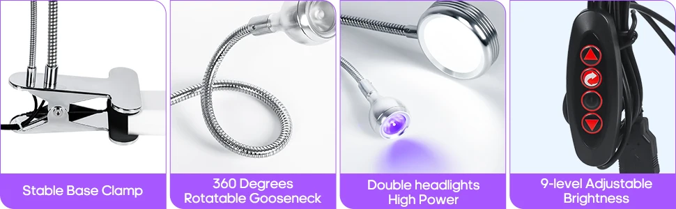 Description Picture 4 of item2-in-1 LED Nail Lamp 5W Dimmable Gooseneck Light Nails Manicure Dryer Sliver Curing UV & White 5V/1A for Nail Art