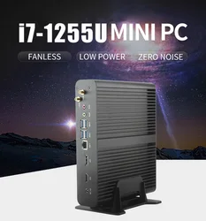 Cheap Mini PC Intel Core i7 1255U 1165G7 Windows 11 Pro/Linux Slient Desktop Computer Metal Case Support Auto Power on VESA