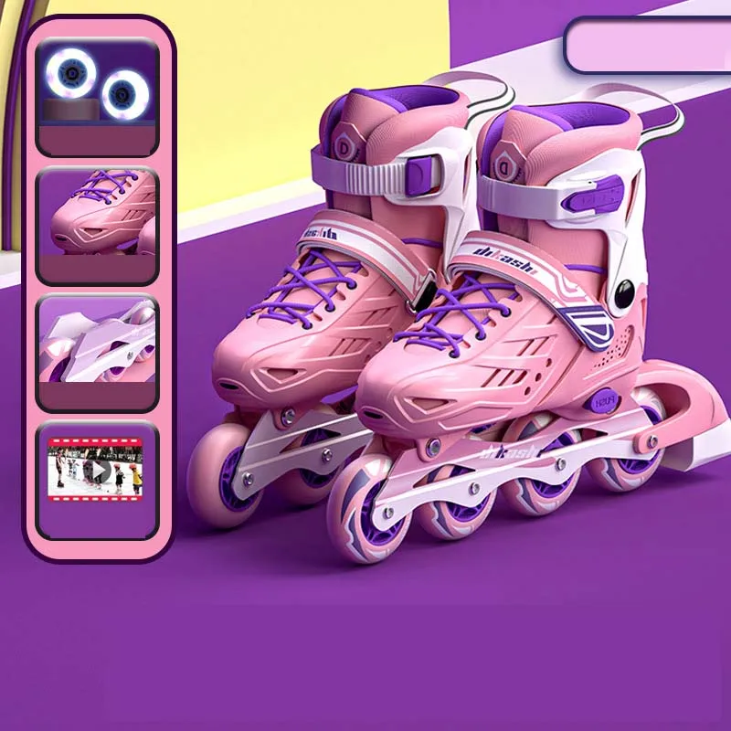 Boys Girls Inline Roller Skates For Women Men Outdoor Skating Sneakers Adult Kids Beginner Adjustable Size 4 Wheels Skate Shoes