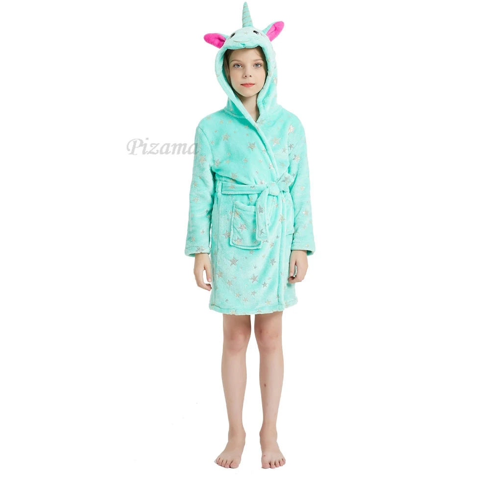 Girls Blue Star Print Bathrobe Children's Pijama Infantil Girls Unicorn Kigurumi Nightgowns Kids Sleepwear Pyjamas Bath Robes