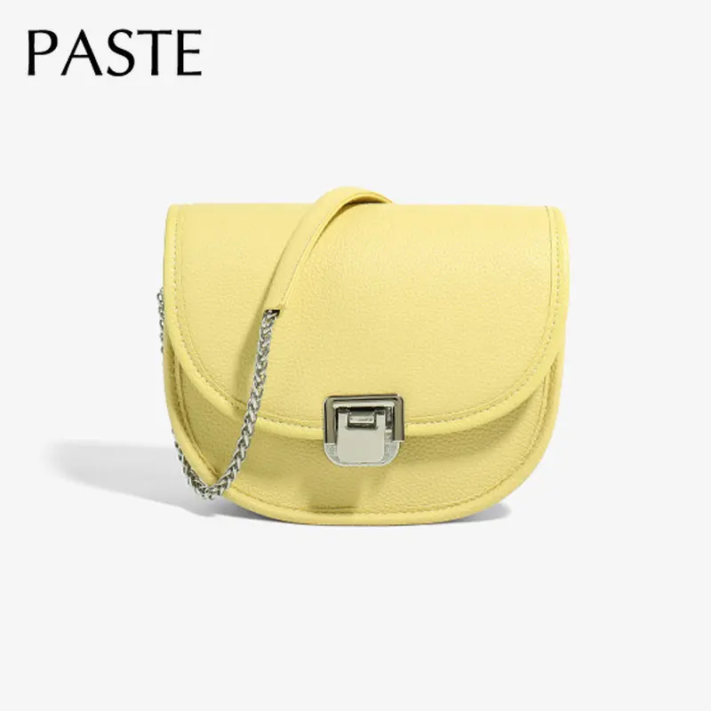 Leisure Yellow Small Saddle Bag 100 Genuine Cow Leather Women Shoulder