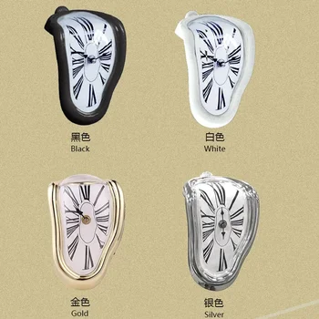 1pc NEW Creative Seat Twisting Clock Melting Table Clock Right Angle Retro Deformation Roman Numerber Clocks Office Home Decor