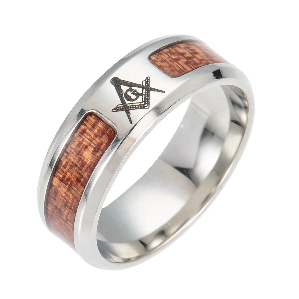 Stainless Steel Jewelry Inlaid Acacia Half Circle Life Tree Ring 3