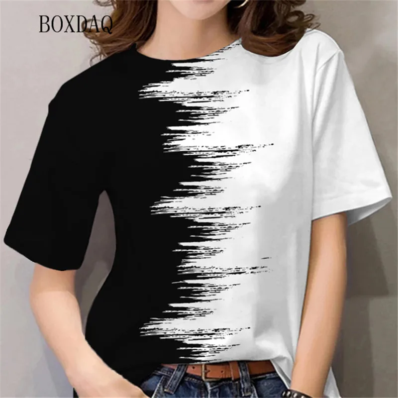 

Short Sleeve Gradient Women T-Shirts Summer 3d Tie-dye Print Street Hip Hop Ladies Tees 6XL Big Size Casual Simple Female Tops