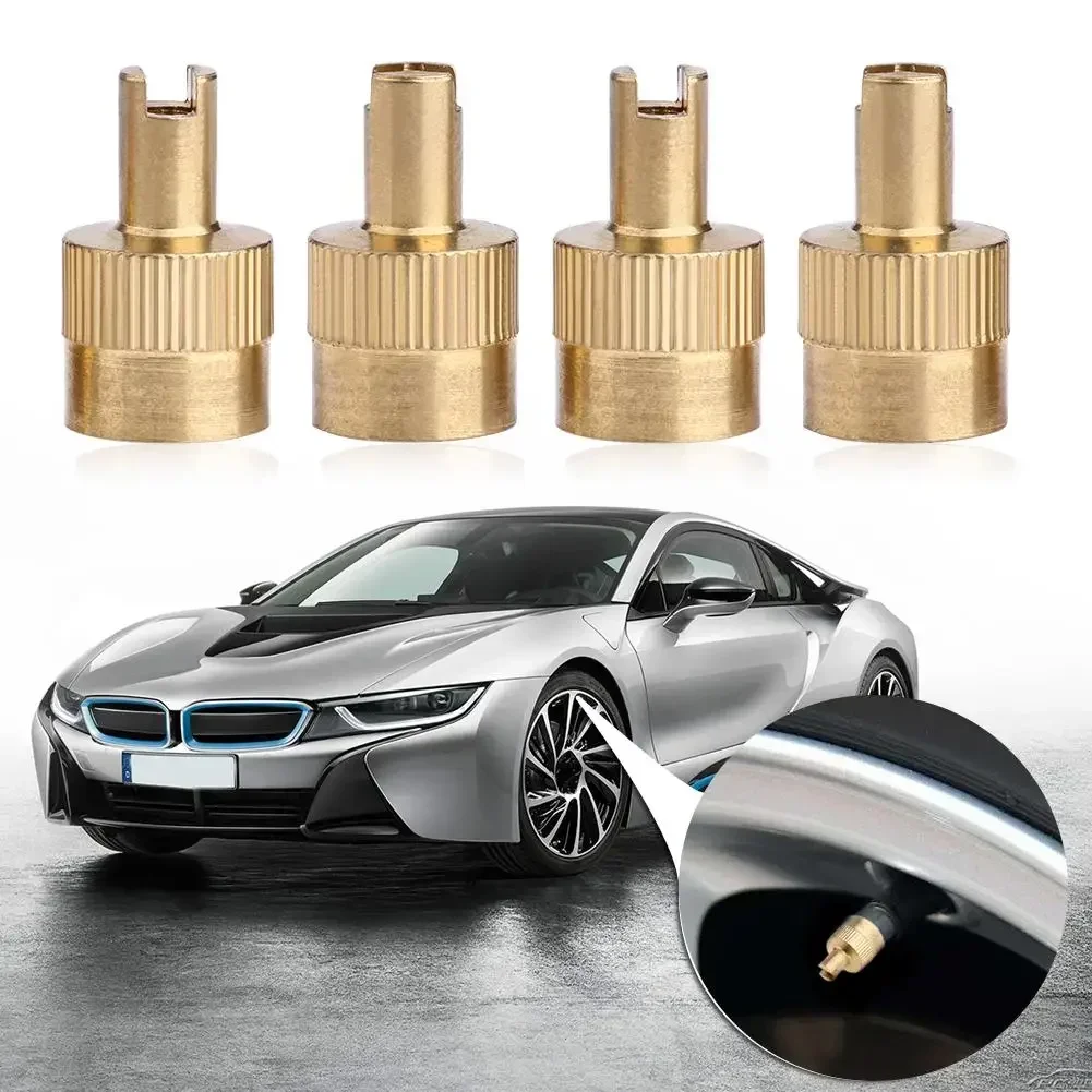 40-10PCS Tire Valve Stem Cap Full Copper Slotted Head Stem Cover with Core Removal Tool Wheel Valve Covers for Auto Motorcycle