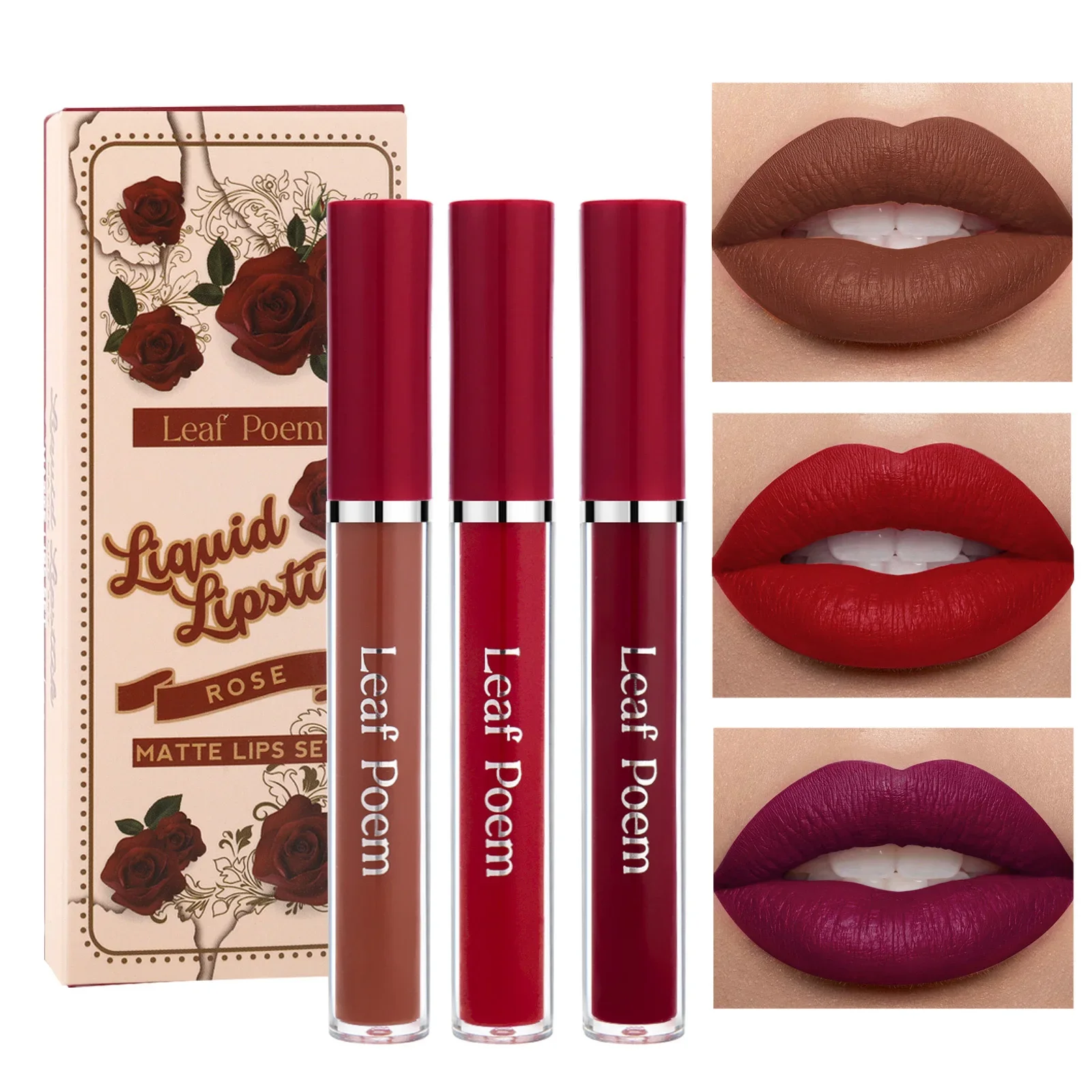 Waterproof Long-lasting Velvet Matte Lip Gloss Set Strawberry Moisturizing Lipstick Kit Beauty Cosmetics Makeup Rose Lip Stain 3