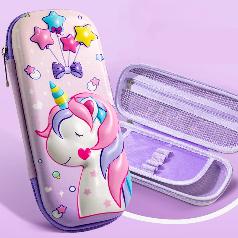 유니콘 연필 케이스, 대용량 Kalemlik 카와이 문구 연필 상자, 3D Cart..