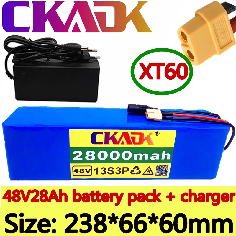 

New CKADK 48V battery 13s3p 28Ah battery pack 1000W high-power battery Ebike electric bicycle BMS with xt60 plug and charger