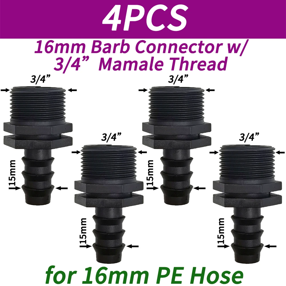 Oasis 4PCS 1/2" 3/4" Innengewinde Anschluss zum Widerhaken 16mm 20mm PE Schlauch Adapter Bewässerung Pflanzer Tropf System Garten Rohr Reparatur – Detail 3