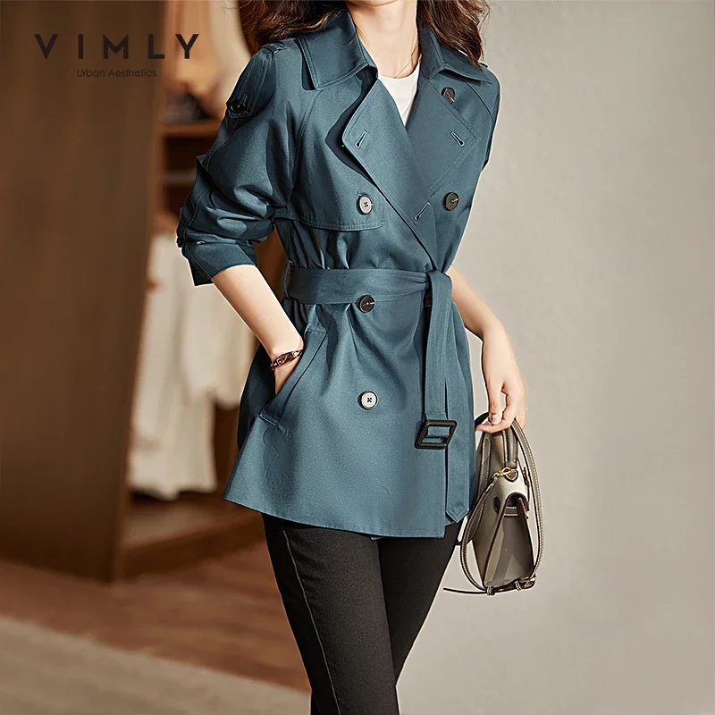 

VIMLY Trench Coat for Women 2023 Korean Fashion Windbreaker Spring Autumn Double Breasted Belted Elegant Jacket Coats Outerwears