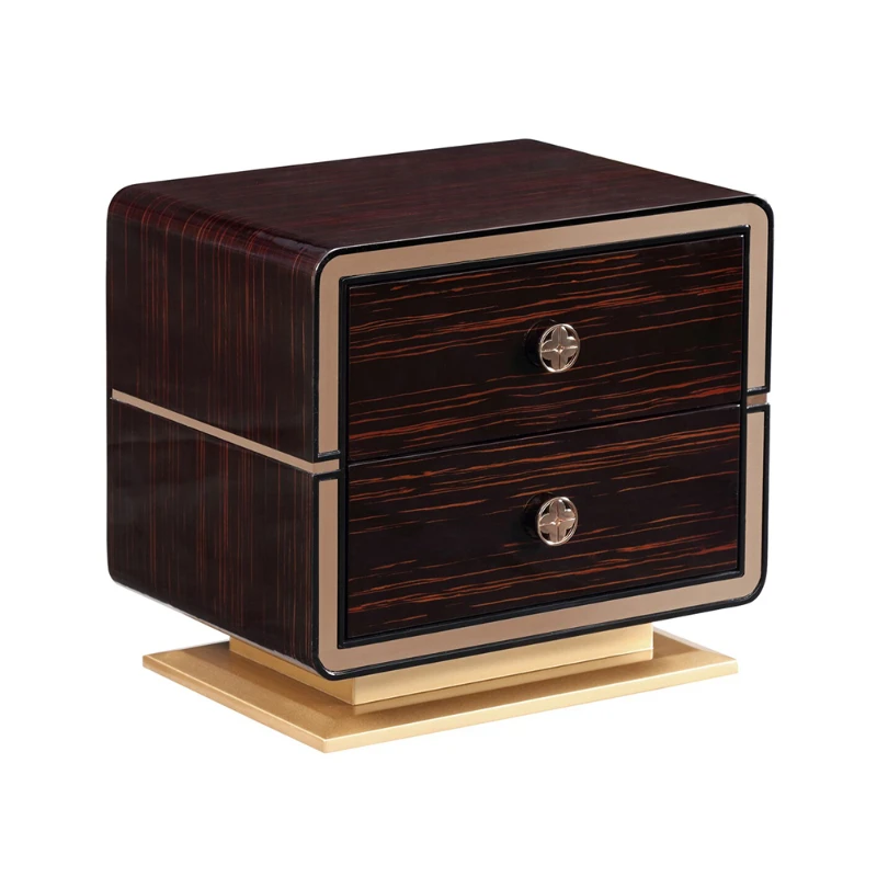 

Italian Modern Luxury Gold Stainless Steel Wood Black Ebony Veneer Nightstand Side Table For Home Bedroom Furniture Bedside