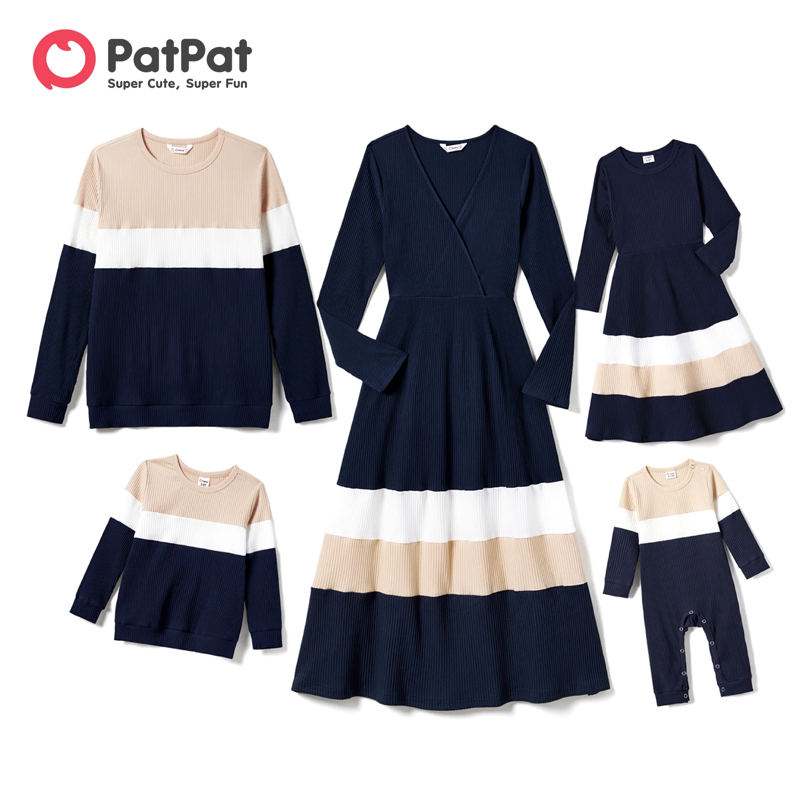 PatPat Family Matching Outfits Color-Block Knit Long-Sleeve Women's Dresses and Tops Sets Matching Family Look Clothes Set