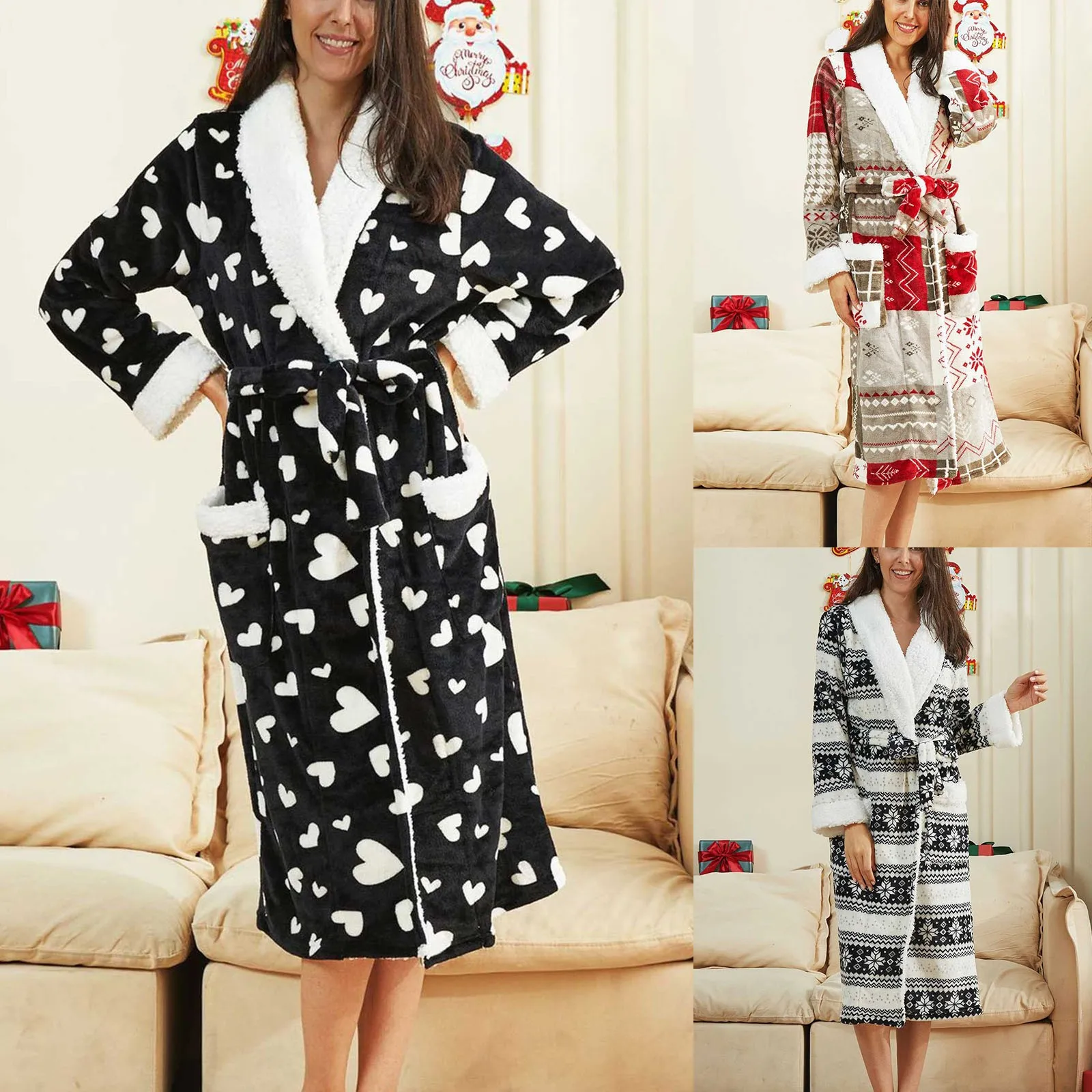 

Женский пушистый халат, Элегантный Повседневный женский комбинезон для дома, Женская рождественская зимняя ночная рубашка