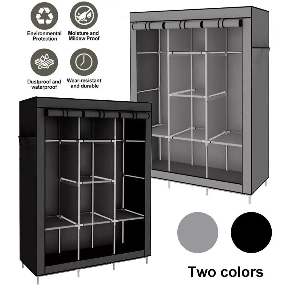 Canvas Wardrobe Dustproof Clothes Storage Dormitory Apartment Free Dust Bags US 2