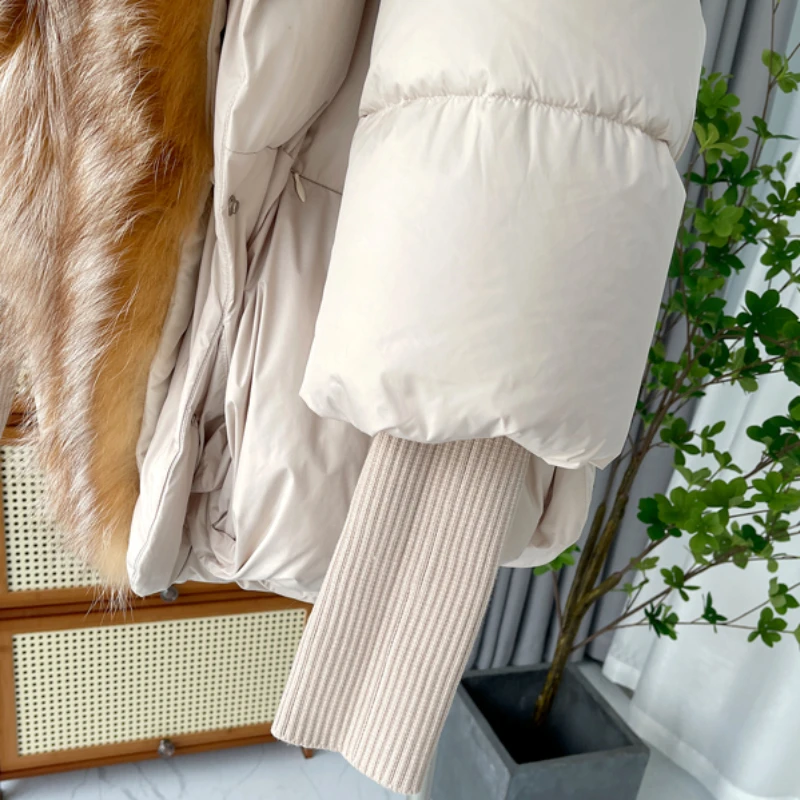 2023 Winter New Fashion 90% Goose Down Jacket Women Thicken Warm Casual Outwear Oversized Faux Fox Fur Collar Luxury Outercoat